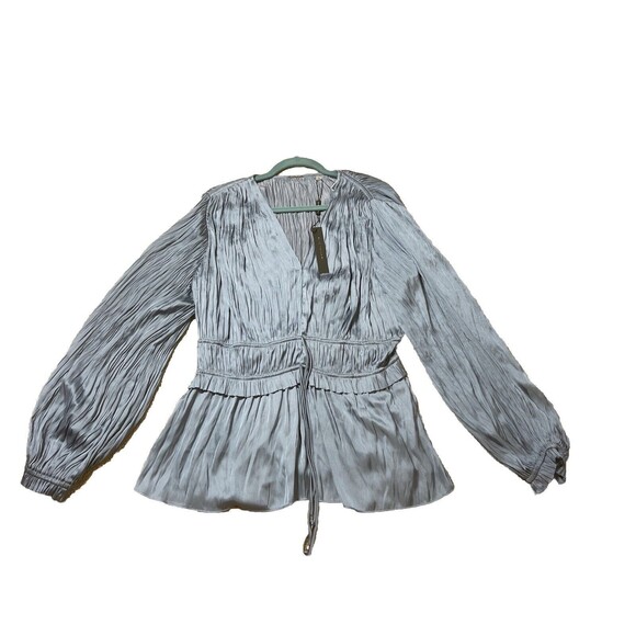 ELIE Tahari women Blue Long Sleeve BlouseSatin Size Large NWT $310